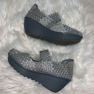 Bernie Mev Silver & Gray Lulia Wedge Size 37/7